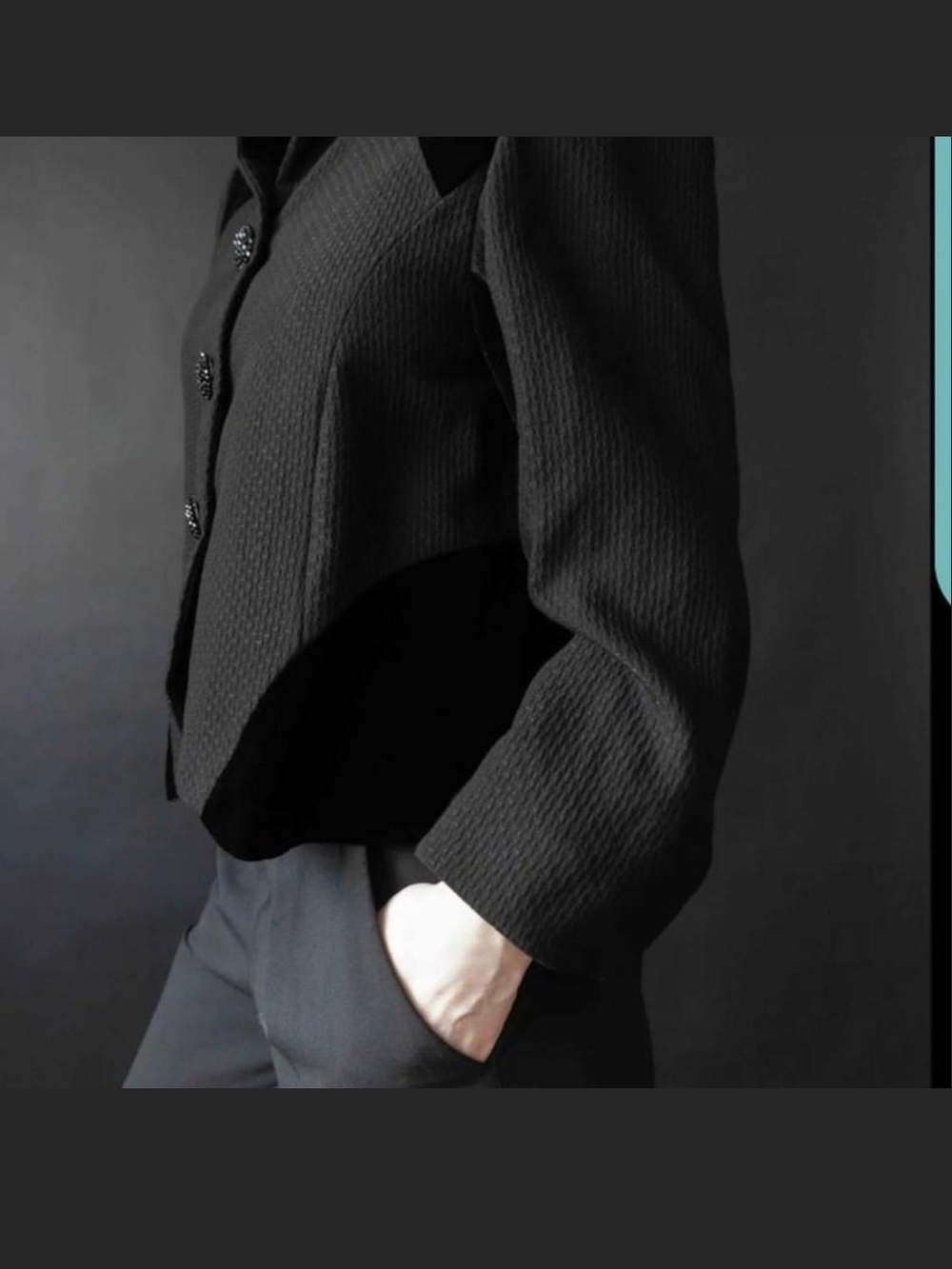Vintage Giorgio Armani Black Textured Cropped Blazer